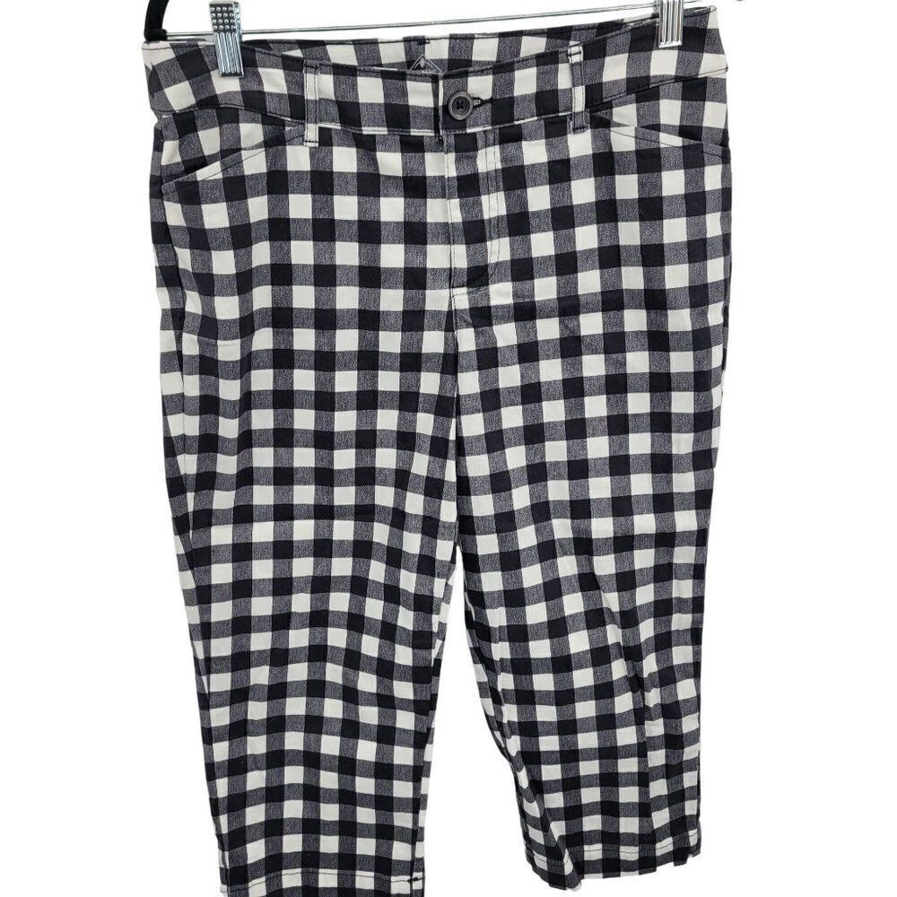 Vtg Picnic Plaid Capri Pants Sz‎ 10 Black White Cotton Stretch Pinup Rockabilly